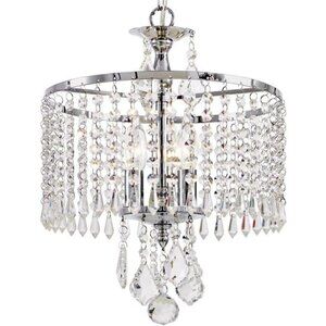 HD-1144-I 3-Light Polished Chrome Mini-Chandelier with K9 Hanging Crystals